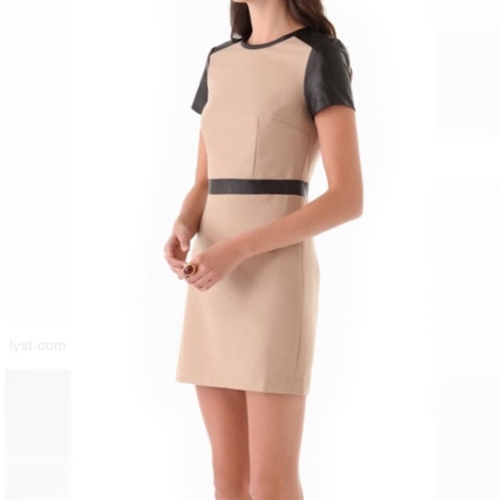 Club Monaco Fitted Wool Dress with Leather Accents